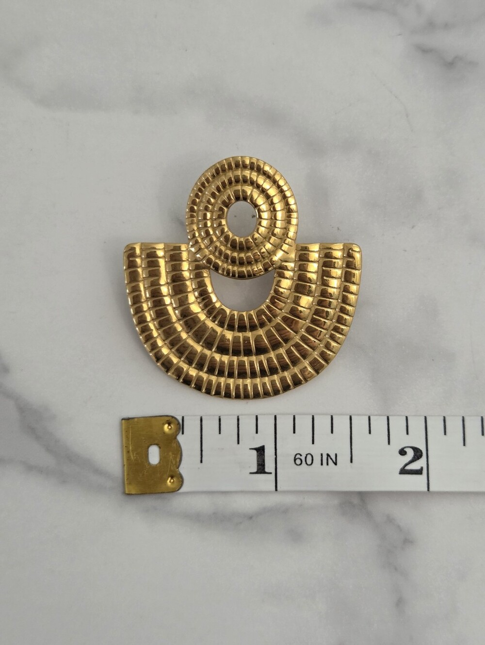 Stainless Steel Gold Textured Geometric Fan Drop Earrings - Picture 11 of 11